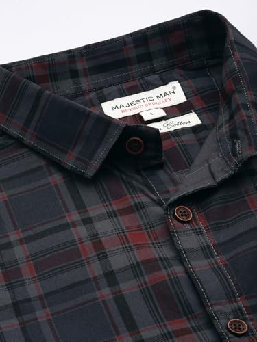 Image of Majestic Man Men Comfort Slim Fit Opaque Checked Pure Cotton Casual Shirt
