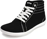 WHITIN Women's High Top Sneakers Barefoot Minimalist Shoes Wide Toe Box Zero Drop Sole Size 9.5W Canvas Training Tenis Fashion Walking Gym Black White 41