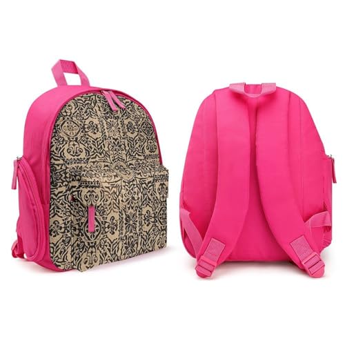 Antique Background Printing Backpack for Men Women, Durable Small Bookbag Lightweight Daypack for Travel, Hiking, Pink-style4