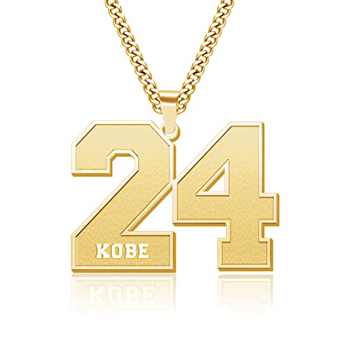 Jecivila Personalized Number Necklace 18K Gold Plate Custom Name Sports Jewelry Football Baseball Basketball Number Necklace For Men Boys Athletes(16’’-24’’) #TOP6