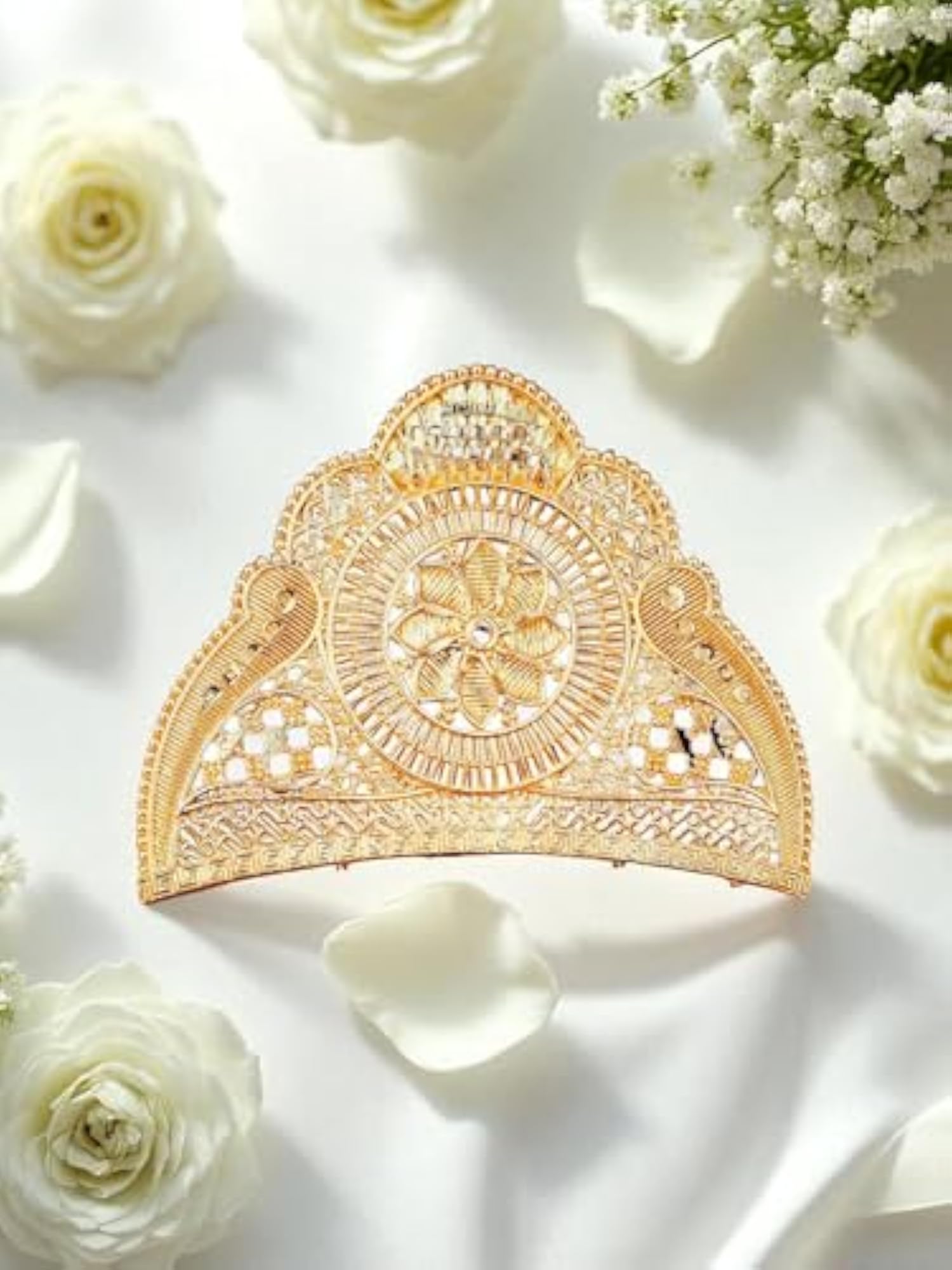 Heritage Style Golden Bridal Mukut with Leaf Motifs