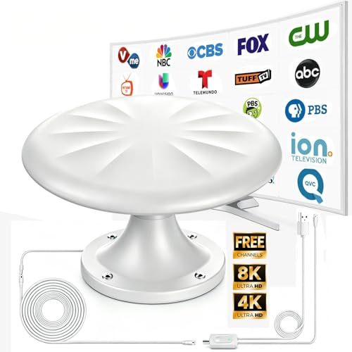 RV Antenna for Camper, RV TV Antennas Roof Mounted, 720° Long Range Omni Directional Reception Digital HD Antenna Signal, with Super Signal Booster, 35ft HDTV Cable (Large-White)