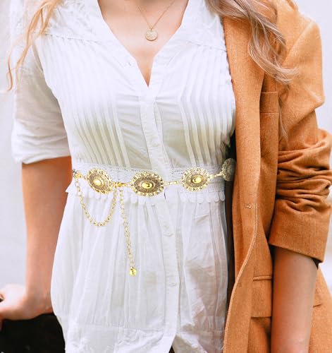 Women Western Metal Chain Belt, 45'' Waist Chain Chunky Belt for Dresses Jeans, Adjustable Cowgirl Boho Belly Chains4