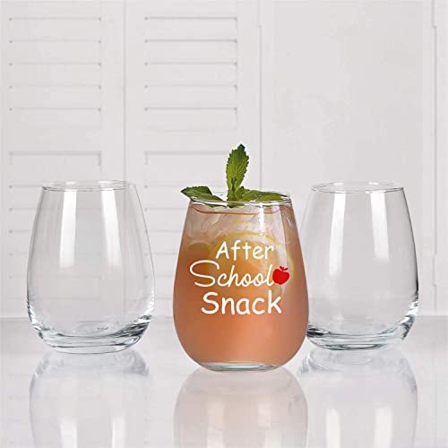 Teacher Gift - After School Snack Stemless Wine Glass 15Oz, Teacher Wine Glass For Preschool, Elementary, High School Teacher, Professor, Gift Idea For Teacher Appreciation Day, Retirement, Christmas #TOP2
