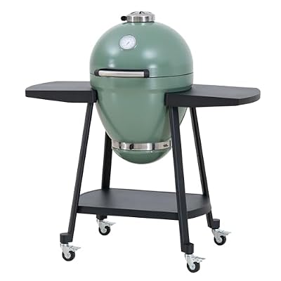 Sunjoy Charcoal Grill 20-Inch Kamado Grill Outdoor Egg Grill with Pizza Stone, Ultimate BBQ Grill and Smoker with Wheels, Green