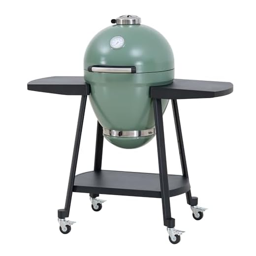 Sunjoy Charcoal Grill 20-Inch Kamado Grill Outdoor Egg Grill with Pizza Stone, Ultimate BBQ Grill and Smoker with Wheels, Green