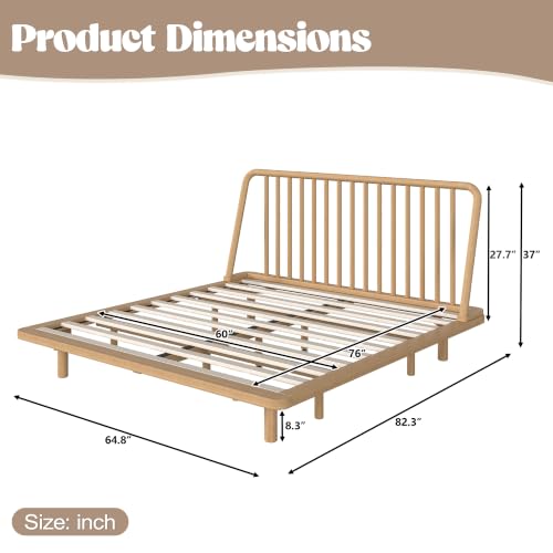 Image of Bellemave Queen Bamboo Bed Frame with Slatted Slanted Headboard,Natural