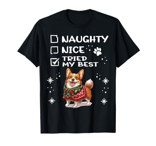 Lindo Cardigan Welsh Corgi Perro Navidad Travieso Niza Probado Camiseta