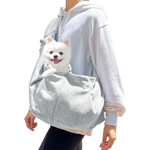 DEANKEJI Borse per Cani, Marsupio per Cani, Max 6 kg, Grigio Borse Cane Taglia Piccola, Trasportino Canes, Adatto per Passeggiate, Attività All'aria Aperta e Trekking