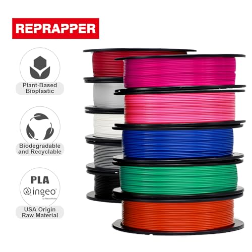 Image of RepRapper Rapid PLA Plus (PLA+) Filament Bundle 1.75 mm, Dimensional Accuracy + /- 0.02 mm, 10 Rolls of 0.25kg, (Black+White+Grey+Blue+Red+Green+Purple+Pink+Orange+Transparent)