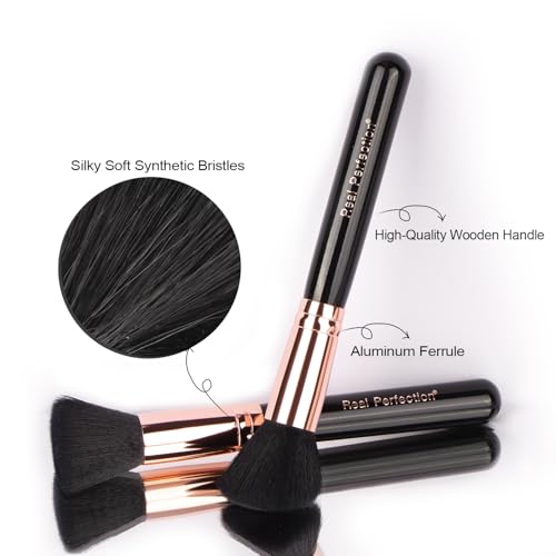 Image of Real Perfection Makeup Brush Set 16 Pcs with 1 Eyebrow Razor Premium Synthetic Foundation Powder Concealers Eyeshadow Blush Makeup Brushes Make up Brushes Kit (Black)