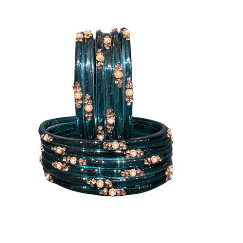 Image of SUNDRAM Women's Premium Fancy Glass Bangles for Women & Girls |with Zircon Gemstone Work & Charm| Traditional Ethnic Bangles Set of 12