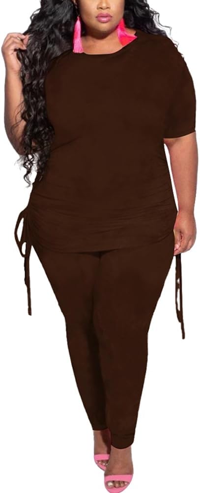 PINSV Women's Plus Size 2 Piece Outfits Sweatsuits Short Sleeve Jogger Sets Tracksuit - Image 3