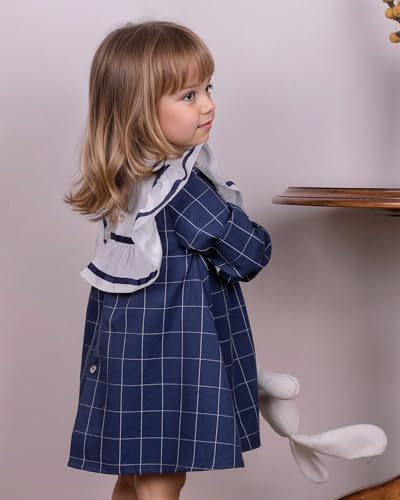 Toddler Girls Vintage Plaid Dress | Soft Cotton Princess Ruffle Dress with Bow | Long Sleeve Fall Heirloom Outfit (18M-6Y)4