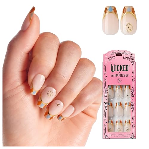 WICKED X imPRESS Press On Nails Jolly Old Shiz Multicolor Medium Coffin New Improved Adhesive Up To 10 Day Hold Includes 30 Fake Nails 1 Prep Pad 1 Manicure Stick 1 Mini File