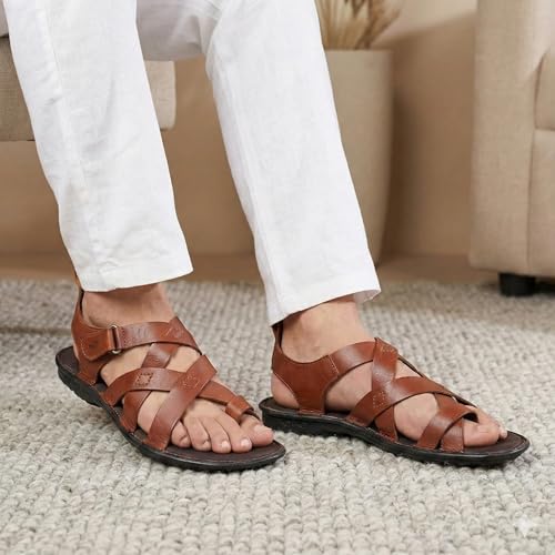 Image of MARDI GRAS Leather Sandals for Men | Casual Sandals with PU Sole & Foam Insole | Adjustable Straps, Breathable Leather Lining