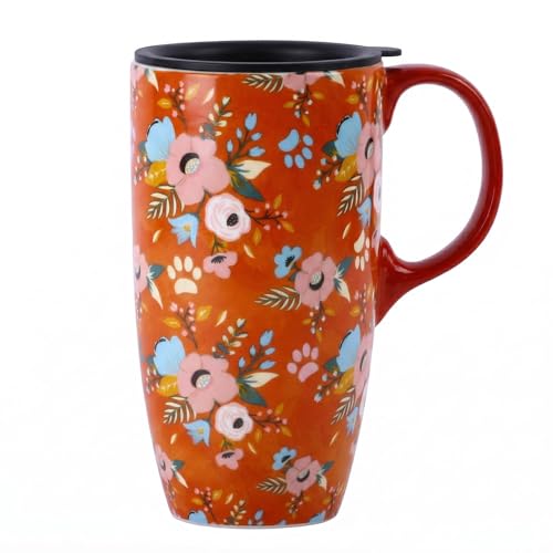 Topadorn Coffee Ceramic Mug Porcelain Travel Mug Latte Tea Cup with Lid 17oz. Orange