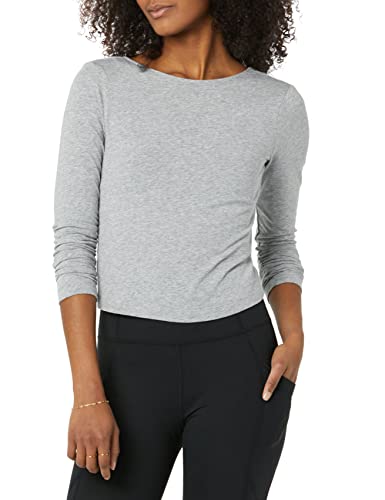 Core 10 Camiseta Cropped para Yoga con Manga Larga y Nudo en la Parte Trasera en Algodón Suave Mujer, Gris Mezcla, S Cover