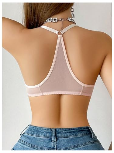 Image of SOLY HUX Women's Sheer Mesh Through Bra Sheer Bralette Front Closure Deep V Neck Wireless Lingerie Sexy Lingerie Bra