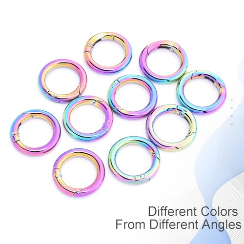 Image of 10Pack 3 /4 Inch Round Carabiner, Metal Keychain Rings Spring O Ring for Purse Shoulder Bag Chain Ring Clip Replacement Paracord Keychain Lanyard Leather DIY Crafts (Rainbow)