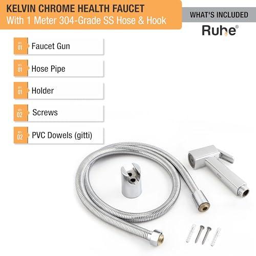 Image of Ruhe Kelvin Health Faucet | ABS Kelvin Health Faucet Jet Spray for Toilet with Braided 1.0 Meter Flexible Hose Pipe with Hook | (Chrome Finish) | Jet Spray for Toilet