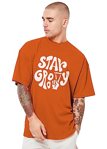Image of LEOTUDE Men's Cottonblend Oversized Half Sleeve Round Neck Regular Fit T-shirt