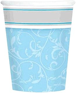 amscan Boys Blessings Religious Party Scroll Printed Paper Cups (Pack of 8), Blue, 9 oz