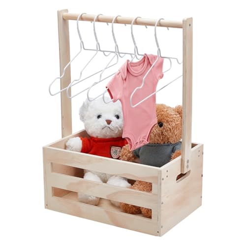 Image of UNICRAFTALE Wooden Baby Shower Crate Closet Baby Storage Crate Hamper Shower Party Basket with Handle with 8pcs Kids' Hanger Wood Hamper Welcome Baby Gifts for New Parents