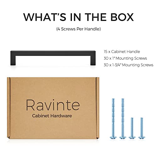 Image of Ravinte 15 Pack 7-1 /2 Inch Kitchen Square Cabinet Handles Matte Black Pulls Black Drawer Pulls Kitchen Cabinet Hardware for Cupboard Drawer Handles
