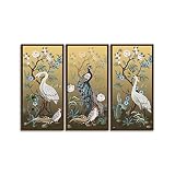 BELISIIS Folding screen in chinoiserie style with peacock and peonies on golden Wall Artwork Exclusi