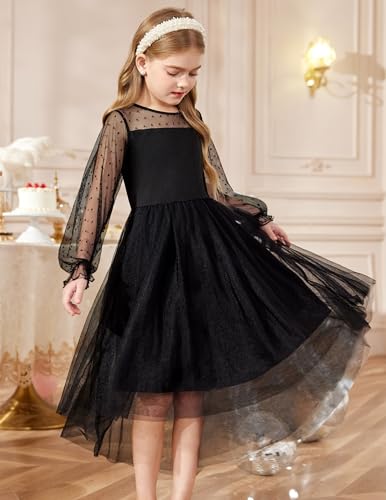 Arshiner Girls Dresses Contrast Mesh Long Sleeve Twirly High Low Birthday Party Formal Dress2
