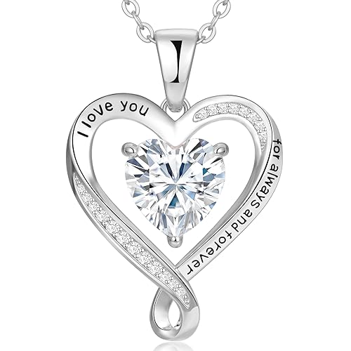 Birthday Gifts for Women Wife Infinity Heart Birthstone I Love You Necklace for Women S925 Sterling Silver Anniversary Wedding Gifts for Christmas Valentines Mothers Day Women's jewelry Diamond Pendant Necklaces Gift for Her Mom Daughter Grandma