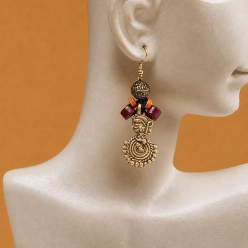 Image of Handcrafted Tribal & Dhokra Art Earrings for Women - Wooden, Nature-Inspired Statement Drop & Traditional Ethnic Designs