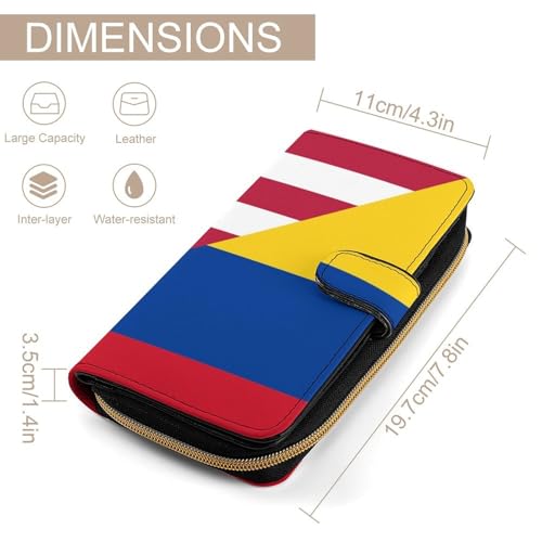 U.S. And Columbia Flag Fashion Women's Wallet RFID Blocking Bifold Clutch Purse Compact Card Holder 19.7x11x3.5cm2