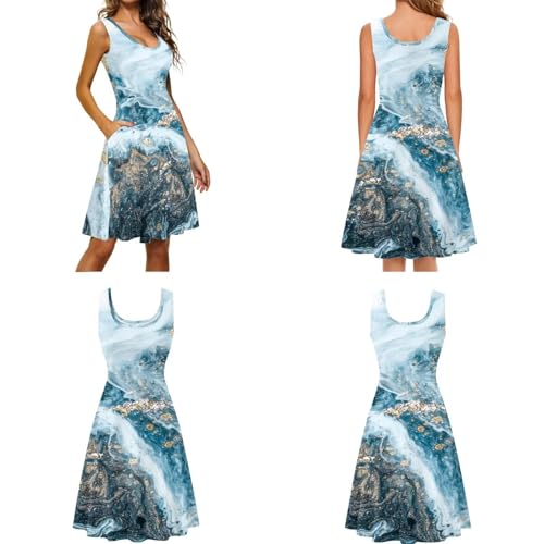 Image of Dreaweet Summer Dresses for Women A-Line Sleeveless Flowy Sun Dresses,Men's Casual Button-Down Shirts,Couple Matching Outfits