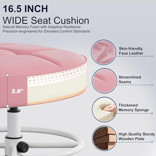 Image of Misolant Drafting Chair, Armless Tall Office Chair with Footrest Ring for Standing Desk, Small Faux Leather Executive Computer Chair with Adjustable Height for Bar Lab Counter Height Desk, Pink