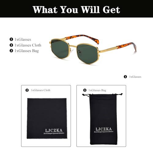 Image of LJCZKA Trendy Square Metal frame Sunglasses for Women Men Retro Polygon Sun Glasses Luxury Classic Shades