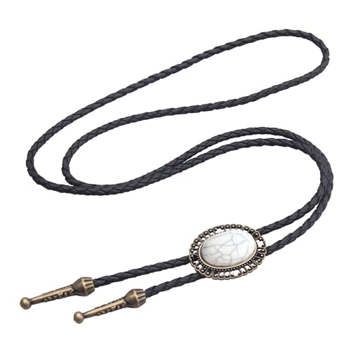Image of AZORA Western Cowboy Bolo Tie Men Leather Necktie Leather Cord Turquoise Stone Bolo Ties for Men Women