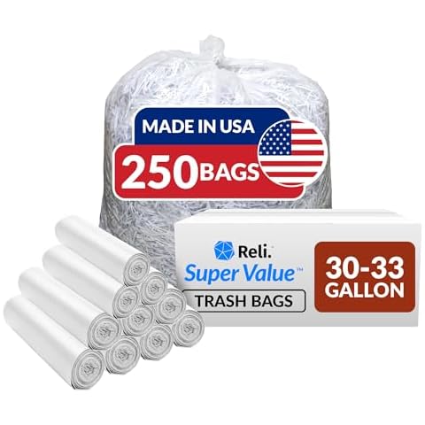 Reli. 30-33 Gallon Trash Bags Heavy Duty | 250 Bags Bulk | Clear Large Trash Bags 30+, 32 Gallon | Made in USA Cover
