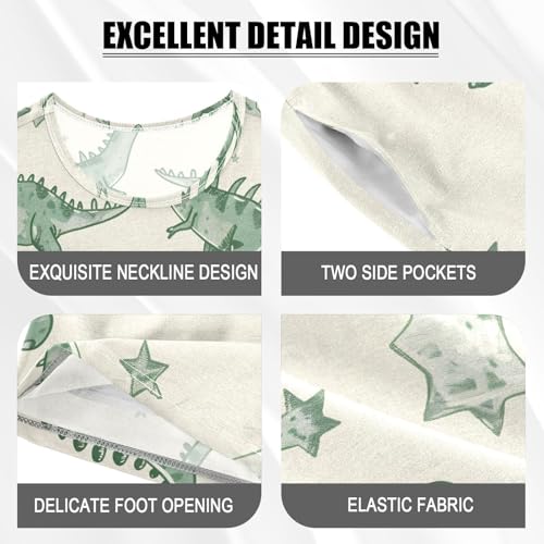 ALAZA Cute Dinosaur Animal Green Pajamas Short Sleeve 2 Piece Sleepwear Top and Bottom Pajama Set Unisex4