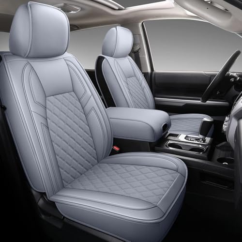 Image of Coverado Toyota Tundra Seat Covers, Leather Seat Covers Compatible with 2007-2021 Toyota Tundra Crew /Crewmax /Extended /Double Cab Automotive Seat Covers for Car Trucks (Front, Gray)