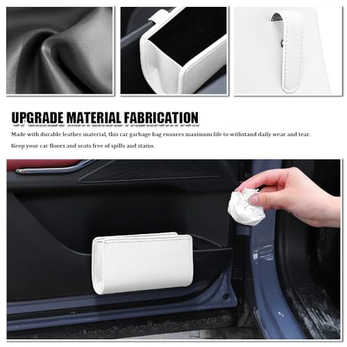 Image of Car Trash Can, Car Garbage Can, Waterproof Litter Auto Trash Can for Travelling, Auto Interior Accessories Foldable Hanging Mini Cars Storage Bag Container Universal Fit Most Cars (White)