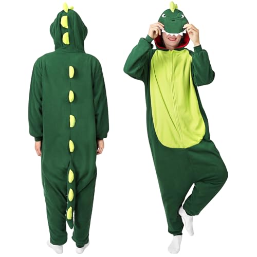 flintronic Unisex Animal Onesie Adult, Adult Animal Pajamas, Nightwear Onesies for Halloween Christmas Cosplay Party Costume Hooded Loungewear Green