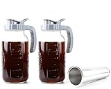 64 OZ Cold Brew Coffee Maker 2 Quart Mason Jar Glass Iced Tea Pitcher With Stainless Steel Filter Half Gallon Pitcher With Spout Lid For Iced Coffee,Tea & Lemonade,Sun Tea Airtight & Leak-Proof 2 PACK