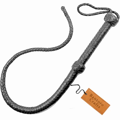 Bantoro Crafts Genuine Cow Hide Leather Flogger/Bullwhip 8 Plaits 3 Feet / 0.90 Meter in length Single Tail Bullwhip with Paddle on The Top Equestrian Braided Whip