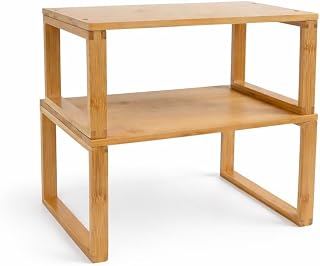 2 Set of Home Cabinet Organizer Shelf, Kitchen Counter Shelves,Bamboo Stackable Expandable Spice Rack Storage Countertop,Wood Legs,Natural Color