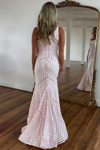 One Shoulder Mermaid Sequin Prom Dresses for Women Long Formal Evening Gown with Slit2