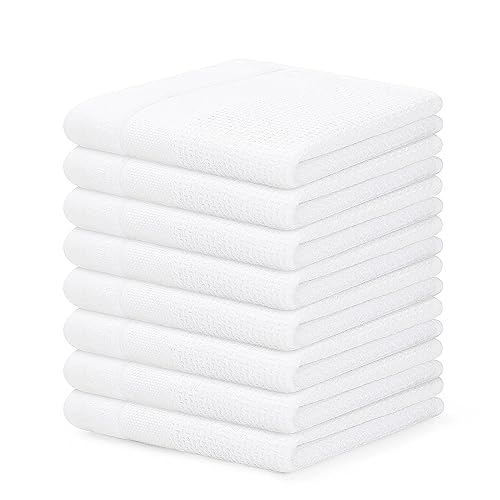 Homaxy 100% Cotton Dish Cloths, 8 Pack - 12 x 12 Inches, Waffle Weave Super Soft and Absorbent Dish Towels Quick Drying Dishcloths, White