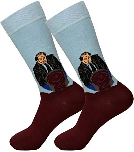 Balanced Co. Kevin's Famous Chili Dress Socks Kevin Malone Socks Michael Scott Socks, Red/Light Blue, One Size