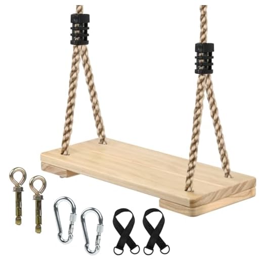 BOPEUY Altalena Legno, Sedile Altalena per Bambini, Altalenas In Legno da Giardino con Corda in Canapa Regolabile, Altalenas da Giardino per Adulti, per Interni e Esterni - Max Portata 200 kg
